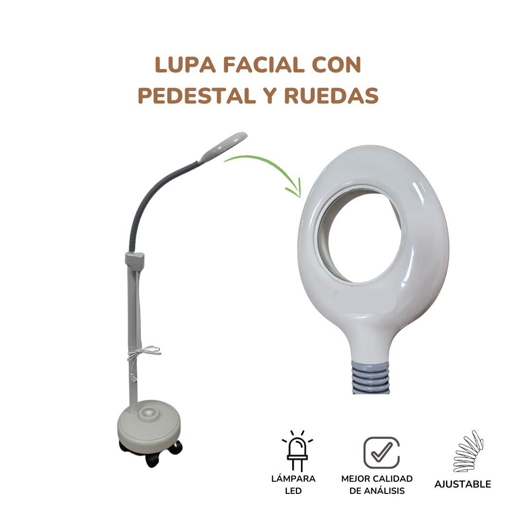 Lupa facial con pesdestal y ruedas